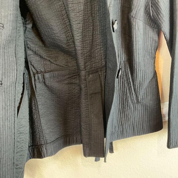 Coldwater Creek Women Sz 6 Black Blazer Silk Cotton Blend Button Front Tie Back - Picture 8 of 12